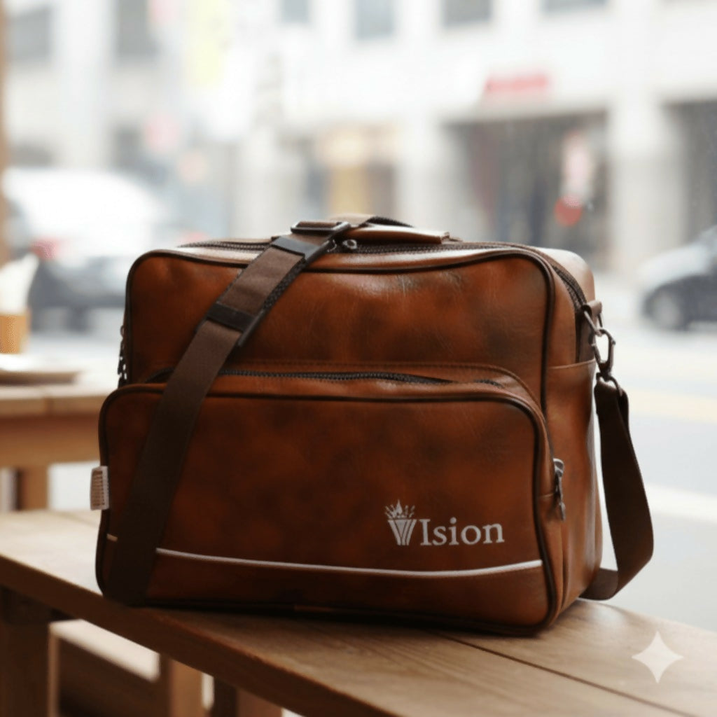 PREMIUM VISION BROWN LEATHER SLING FOR MEN & WOMEN BAG , STYLISH SHOULDER BAG FOR OFFICE BAG WITH ADJUSTABLE STRAP