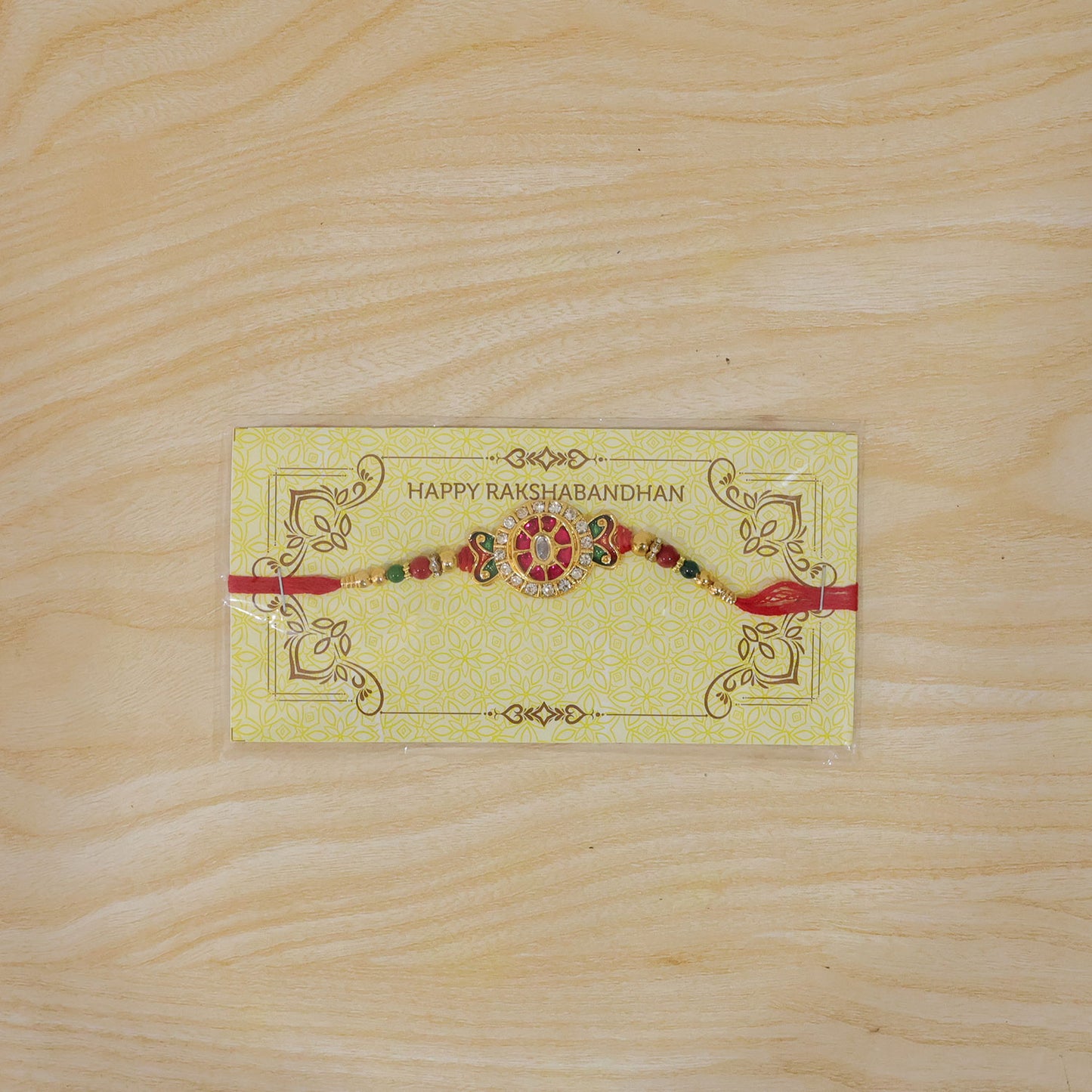 Traditional Round Kundan Rakhi with Beaded Thread for Raksha bandhan