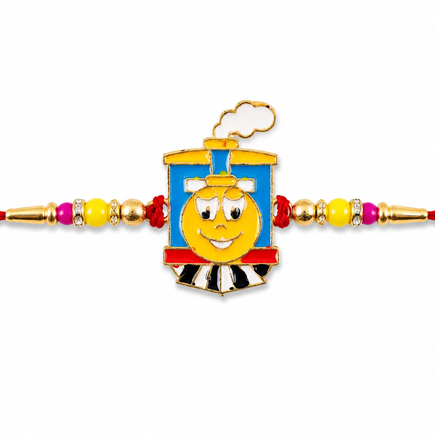 Train Cartoon Kids Rakhi – Colorful Beads & Red Thread Festive Gift