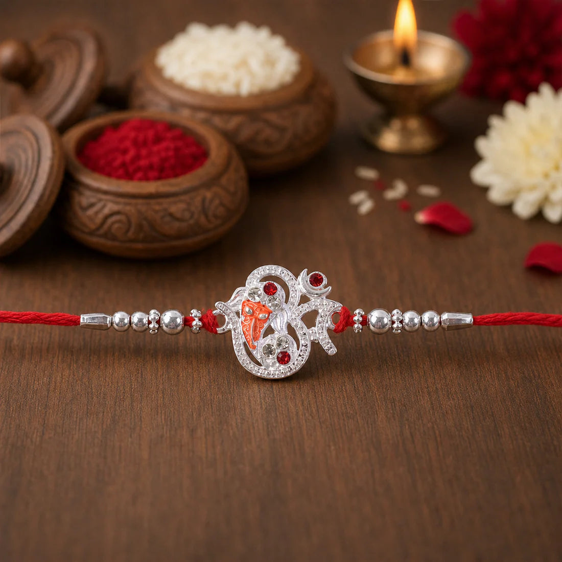 Silver Ganesh Rakhi Thread Bracelet – Protection & Blessings for Brother