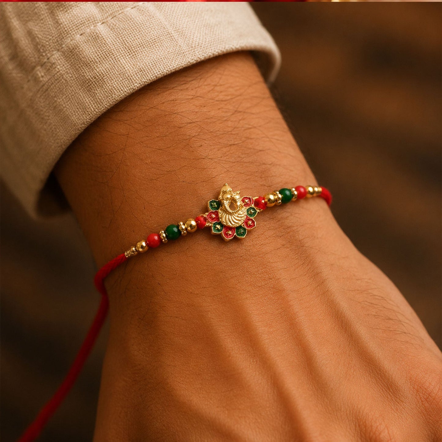 Ganesha Rakhi Beads and Stone Work for Raksha Bandhan (5pcs)