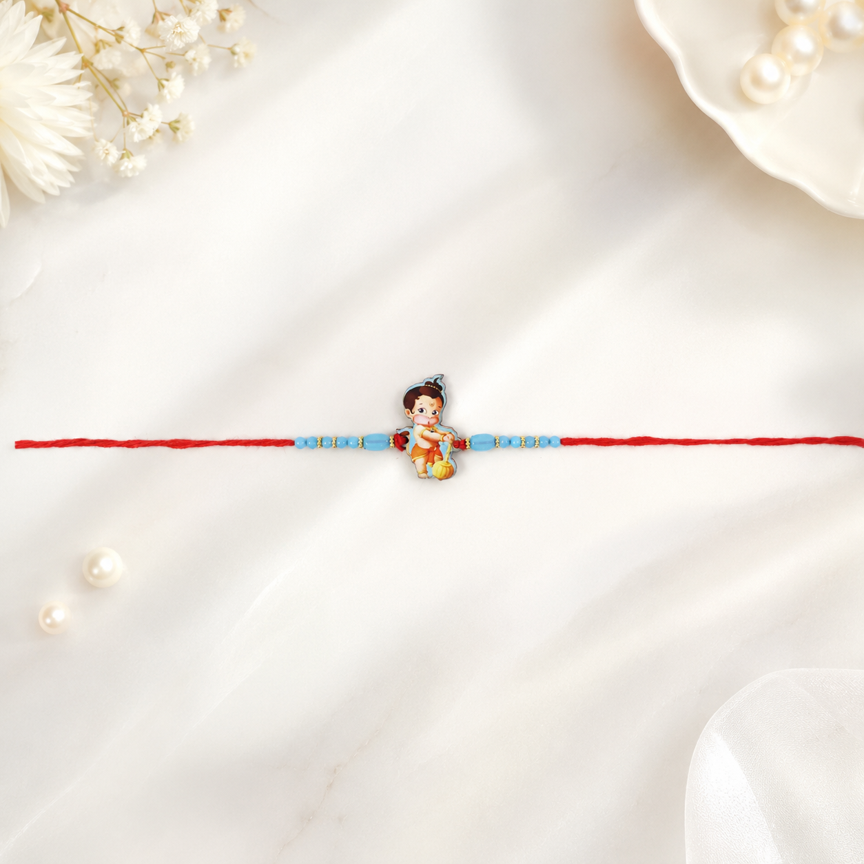 Little Hanuman Kids Rakhi with Blue Bead Chain and Red Thread