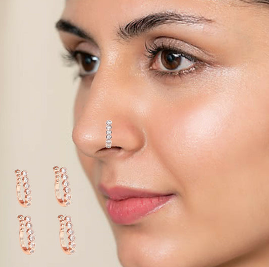 Clip-On Nose Ring Combo | Flower Stud & Double Hoop Nath Combo Pack of 4