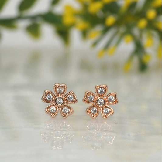 Rose Gold Flower Stud Earrings with AD for women and girls