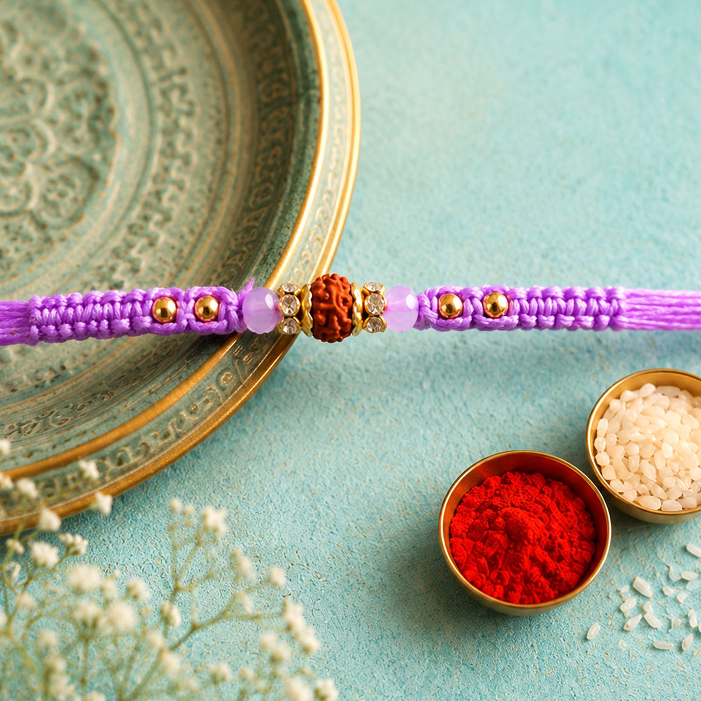 Purple Stone Pearl Rakhi with Soft Beads and Premium Festive Bracelet Look