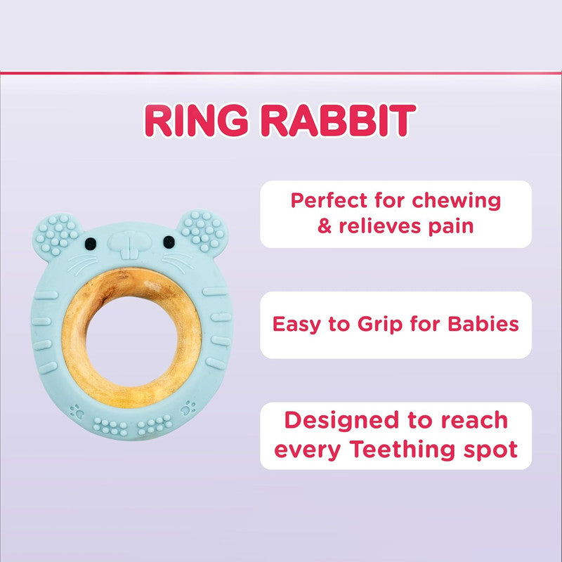 Truzo Toys Ring Rabbit Baby Teether | Soft Silicone & Wooden Teething Ring Infants