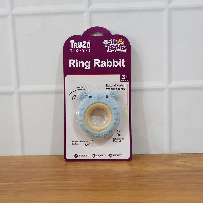 Truzo Toys Ring Rabbit Baby Teether | Soft Silicone & Wooden Teething Ring Infants