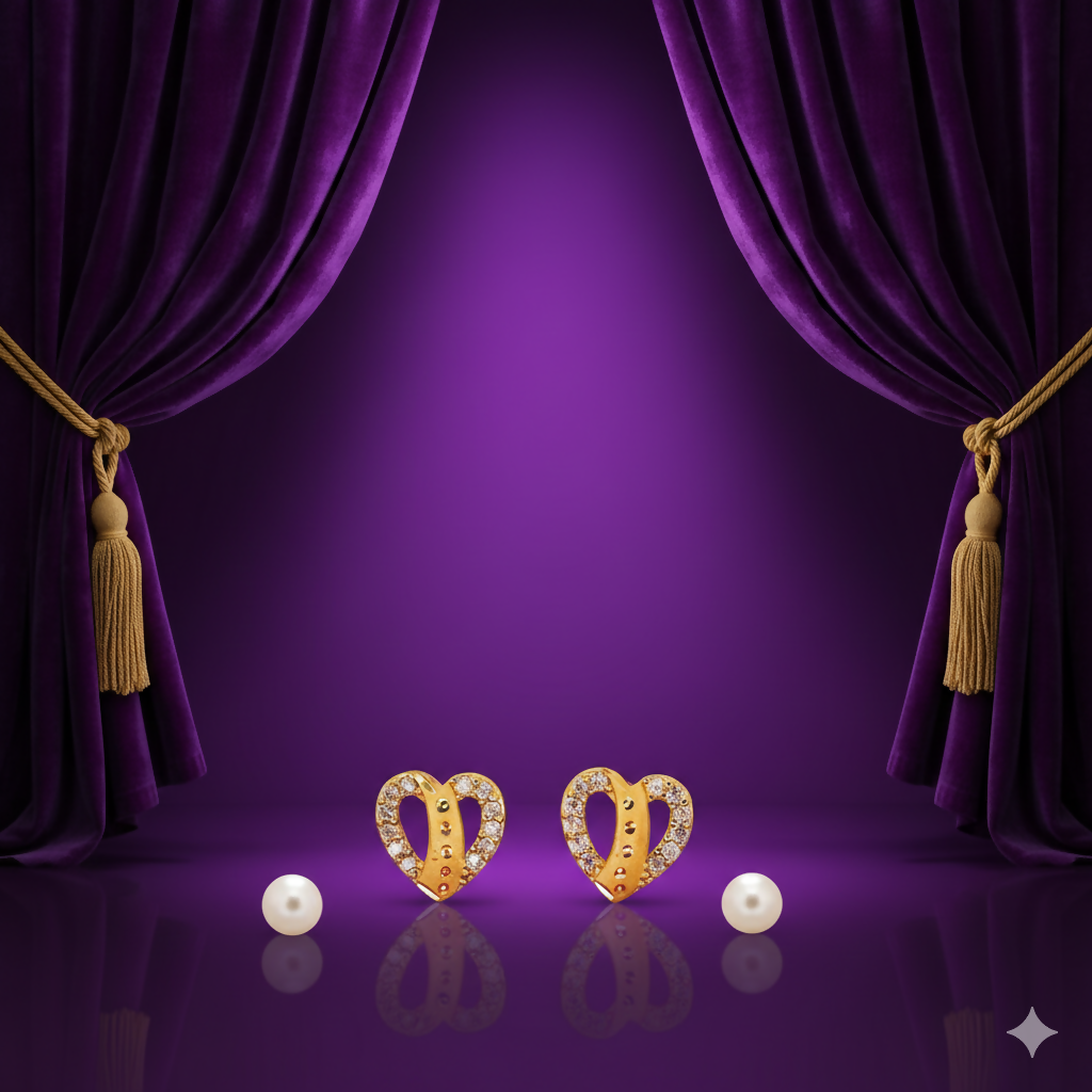 Gold Plated Heart Stud Earrings with for women and girls