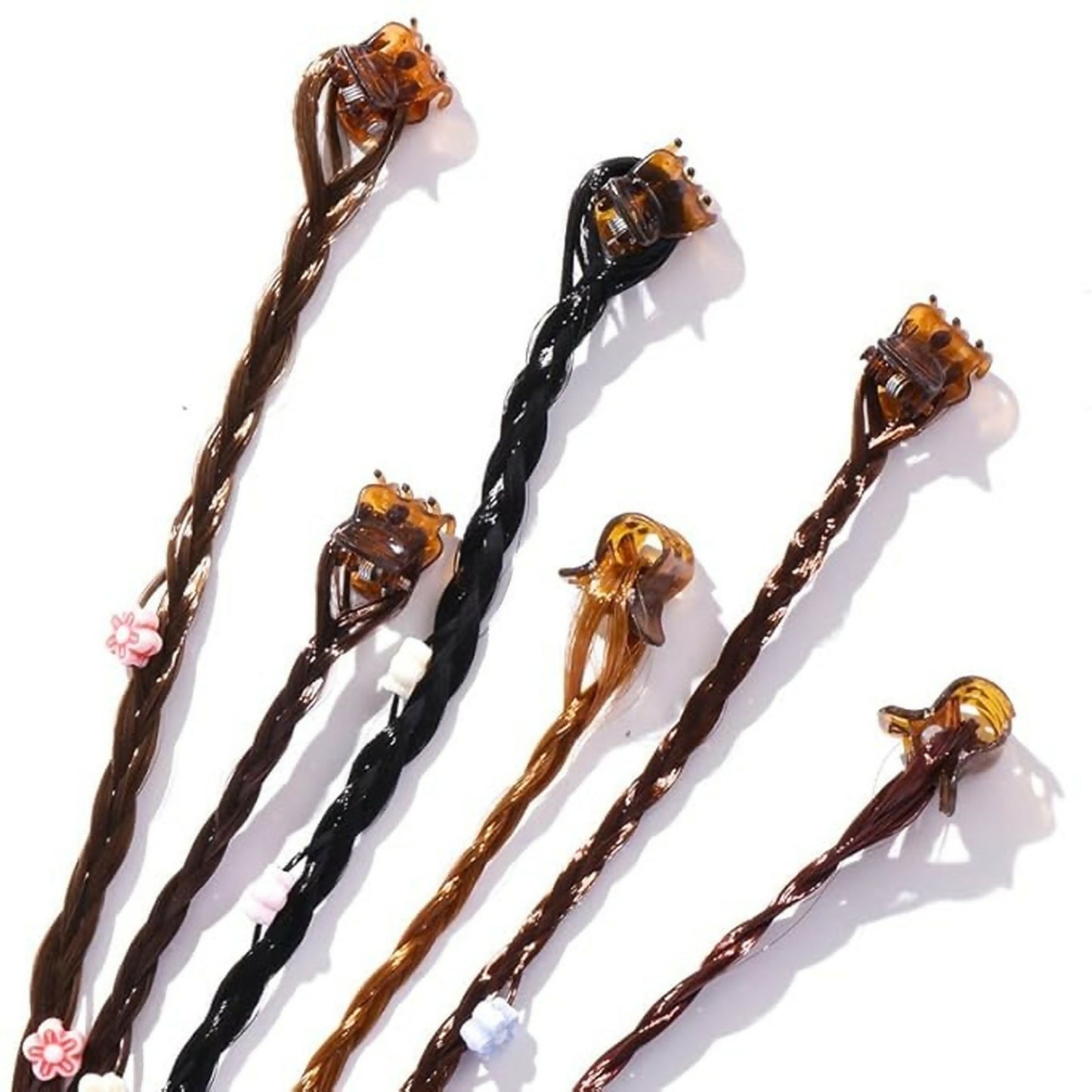 Clip-On Hair Braid Extensions for Girls | Natural Look Styling Accessories Pack of 6