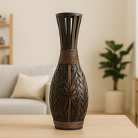 HOME DECOR Premium Handcrafted Dark Brown Woven Decorative Floor Vase – Tall Bamboo Style Flower Pot with Braided Detailing for Living Room, Bedroom, Office & Home Décor (Approx. 27 inch)