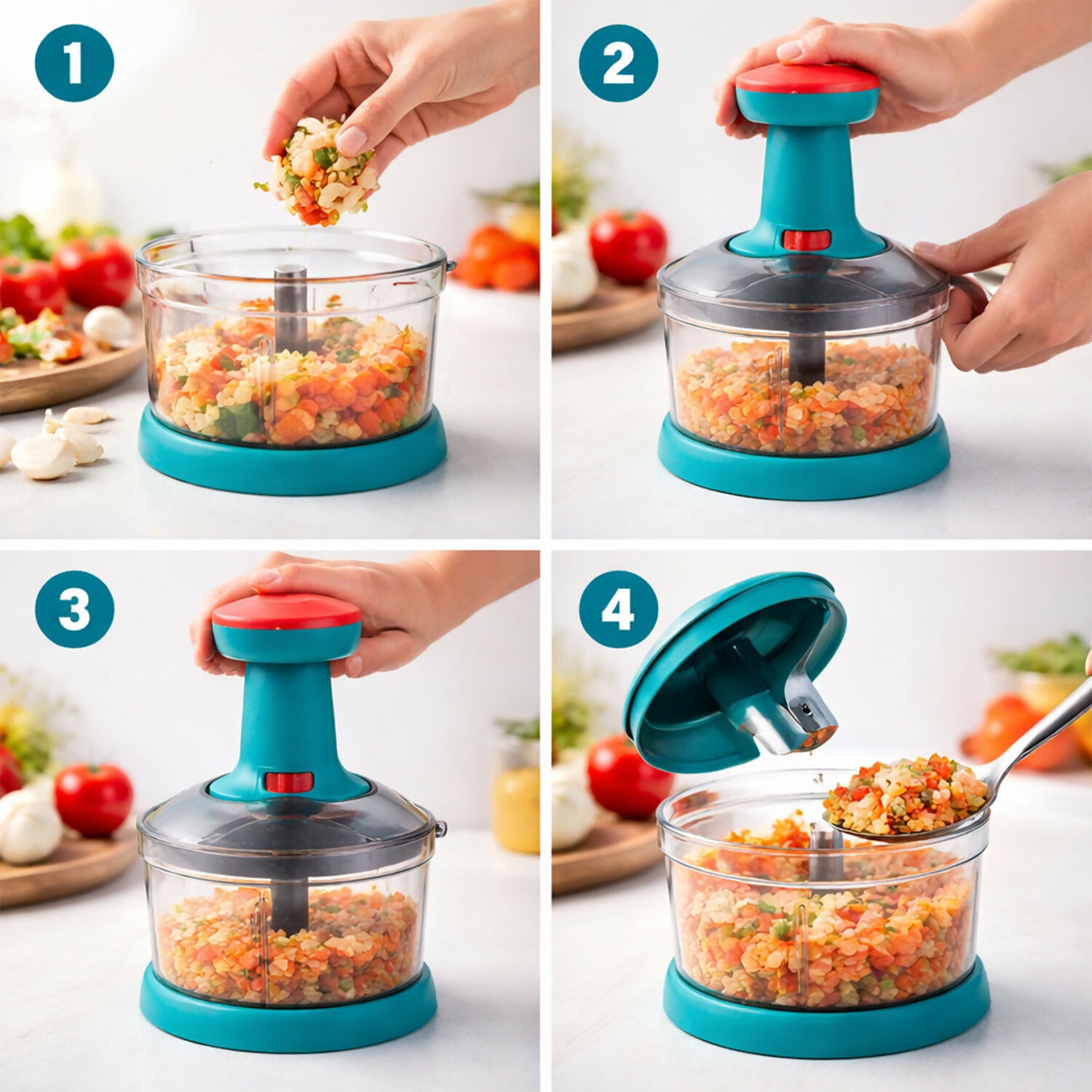 750ml Manual Push Chopper – Hand Press Vegetable Cutter & Food Processor for Onion, Garlic, Nuts & Salad