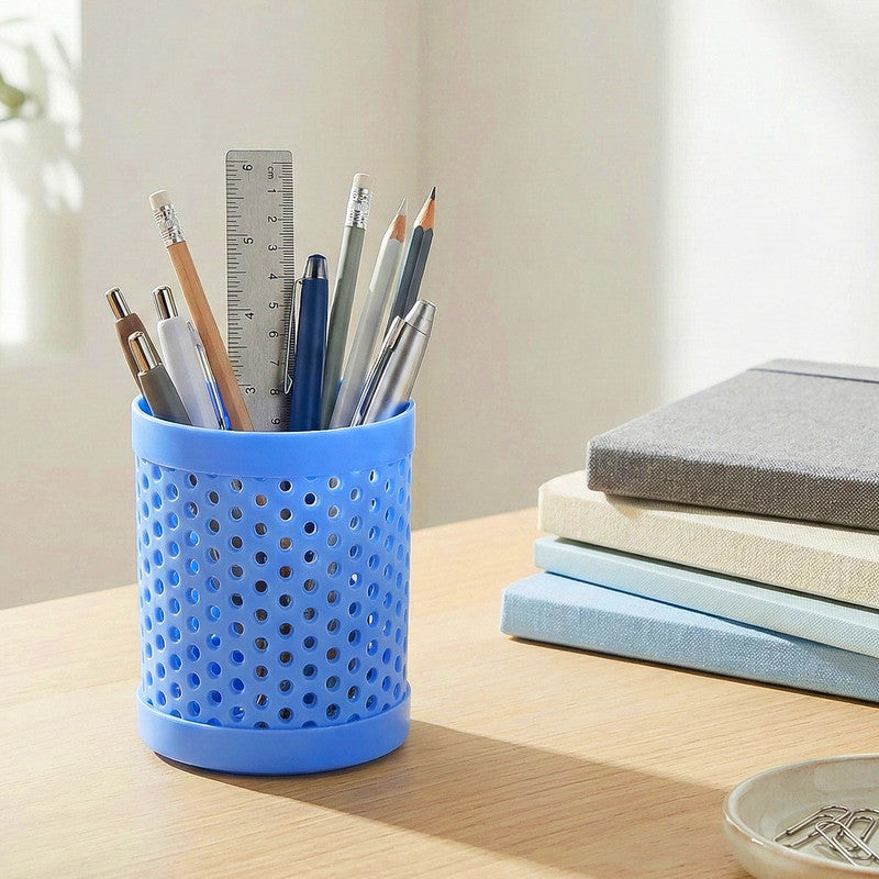 Round Perforated Desk Pen Stand for Office, Study & Home Organization