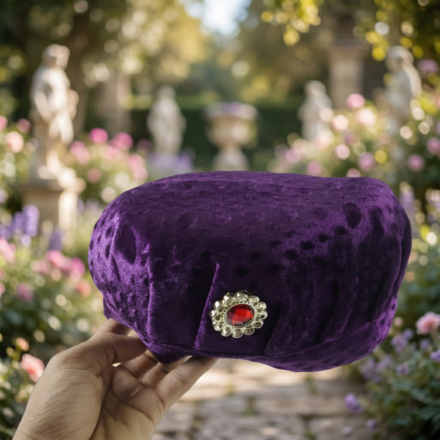 Lightweight velvet cap for kids front angle view