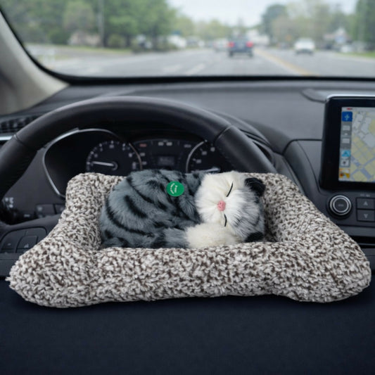 Sleeping Cat Plush Toy with Cushion for Car Dashboard, Home Decor Showpiece