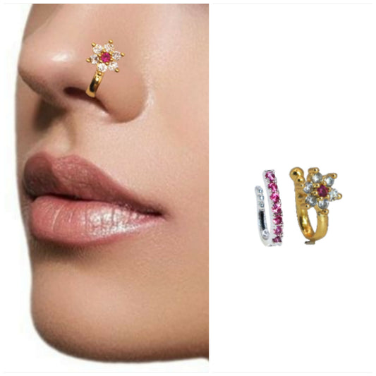Floral Ruby AD Gold Nosring for women and girls Combo Pack of 2