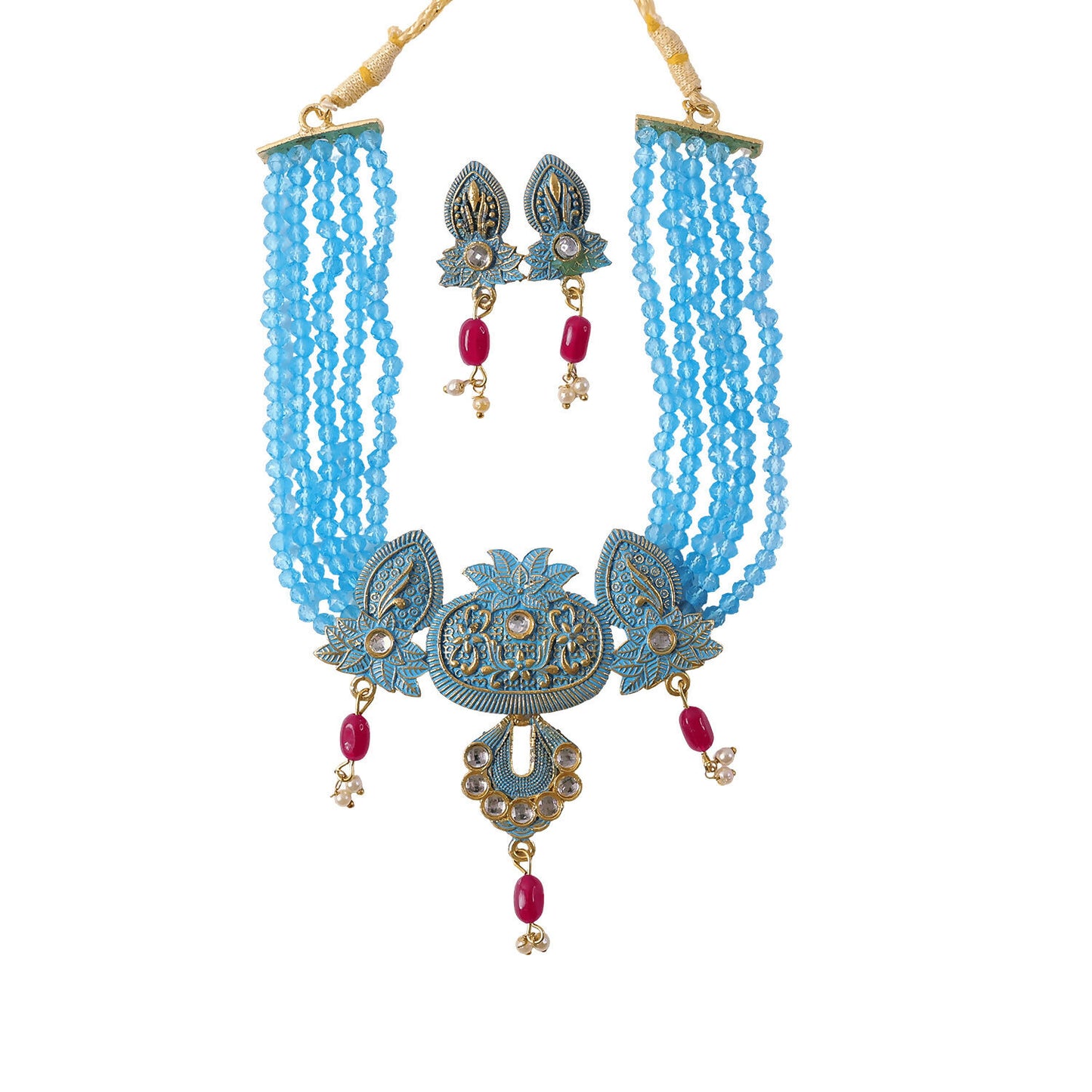 Multiple strands of finely arranged sky blue beads