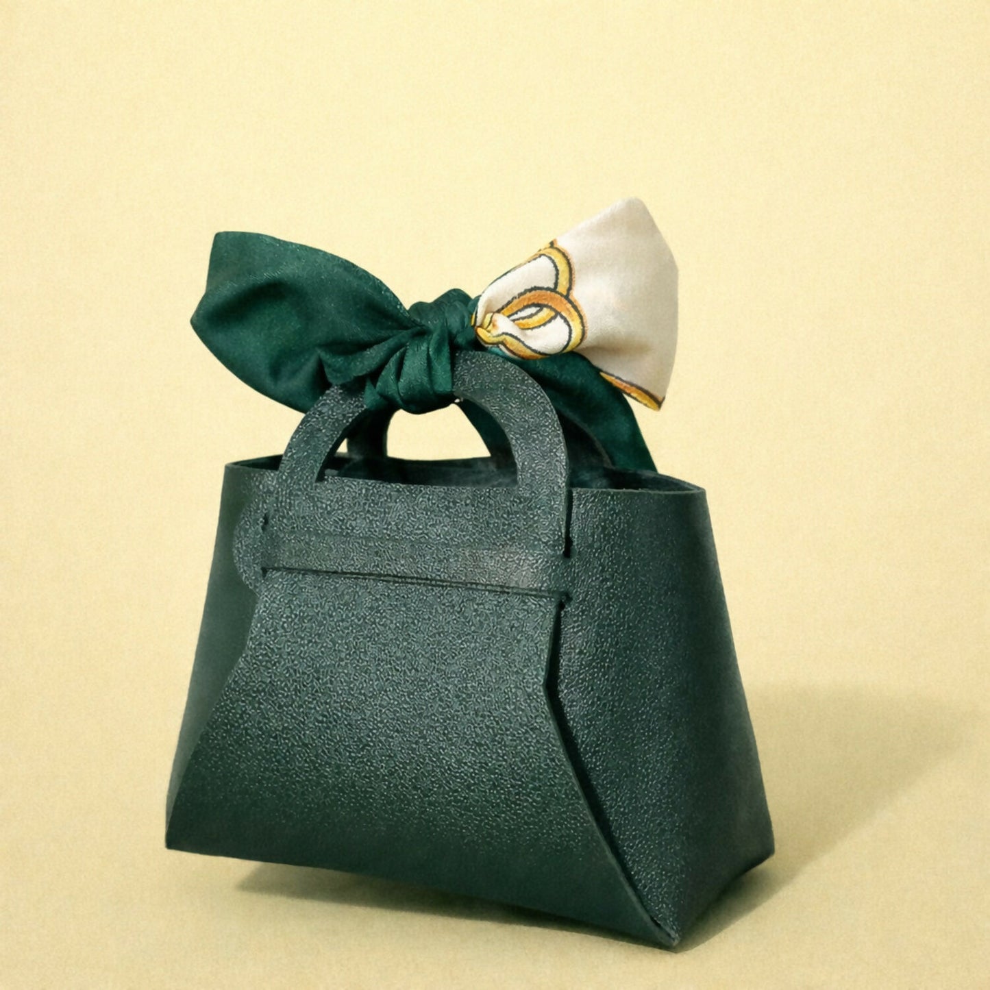 Women’s Green Mini Handbag with Scarf Handle | Compact Stylish Daily Purse