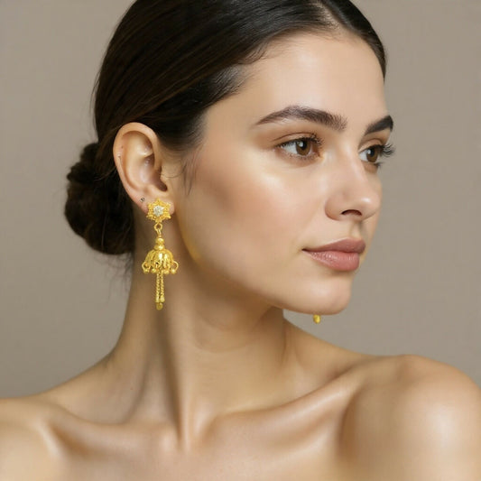 Designer Star Shape Stud with Antique Jhumki Drops