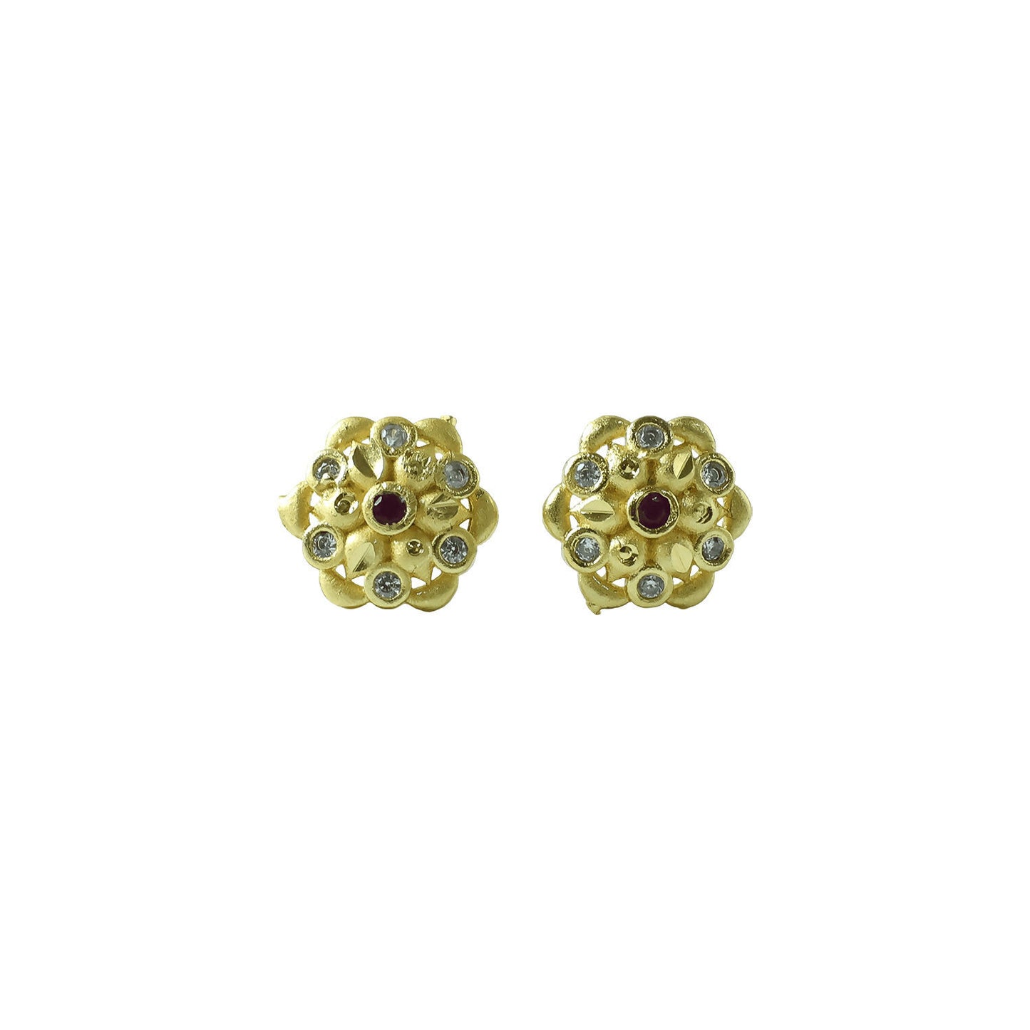 Beautiful gold stud earrings with detailed geometric crystal design