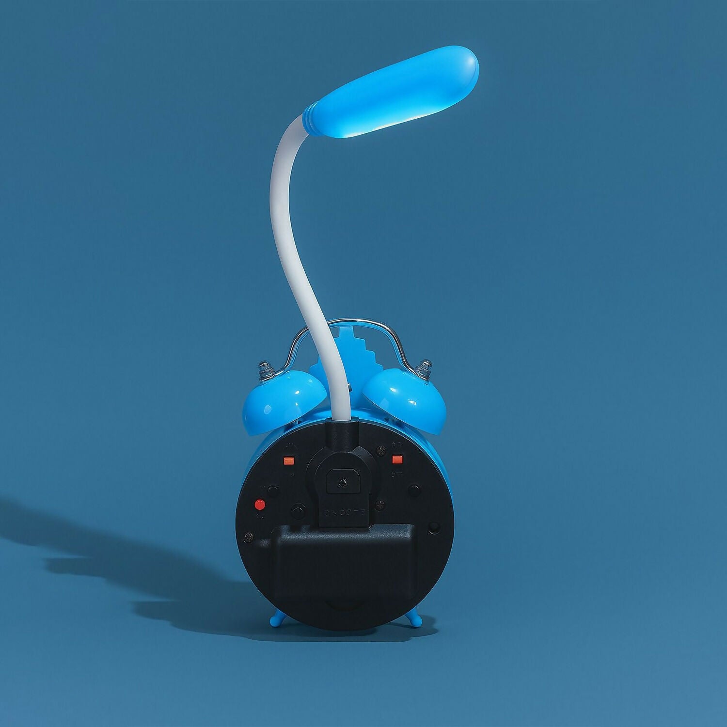 Kids Cartoon Blue Alarm Clock with LED Reading Lamp | Cute Rabbit Design, Dual Bell Analog Table Clock with Night Light, Adjustable LED Arm Lamp for Kids Bedroom, Study Table & Birthday Gift