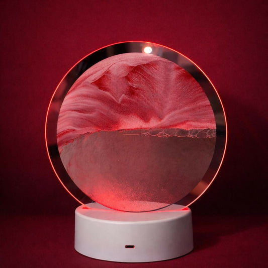 LED Round Static Deep Red Sand Art Lamp | Ambient Decorative Night Light Décor