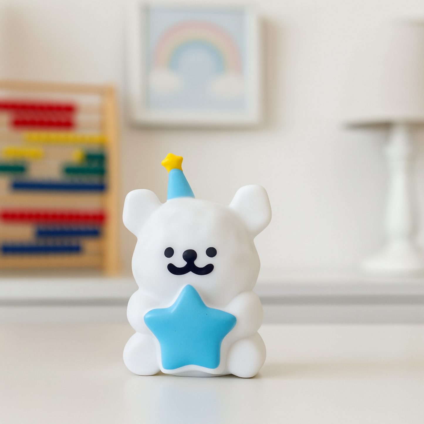 Cute White Bear Holding Blue Star – Adorable Mini Desk Decor | Kids Gift Figurine