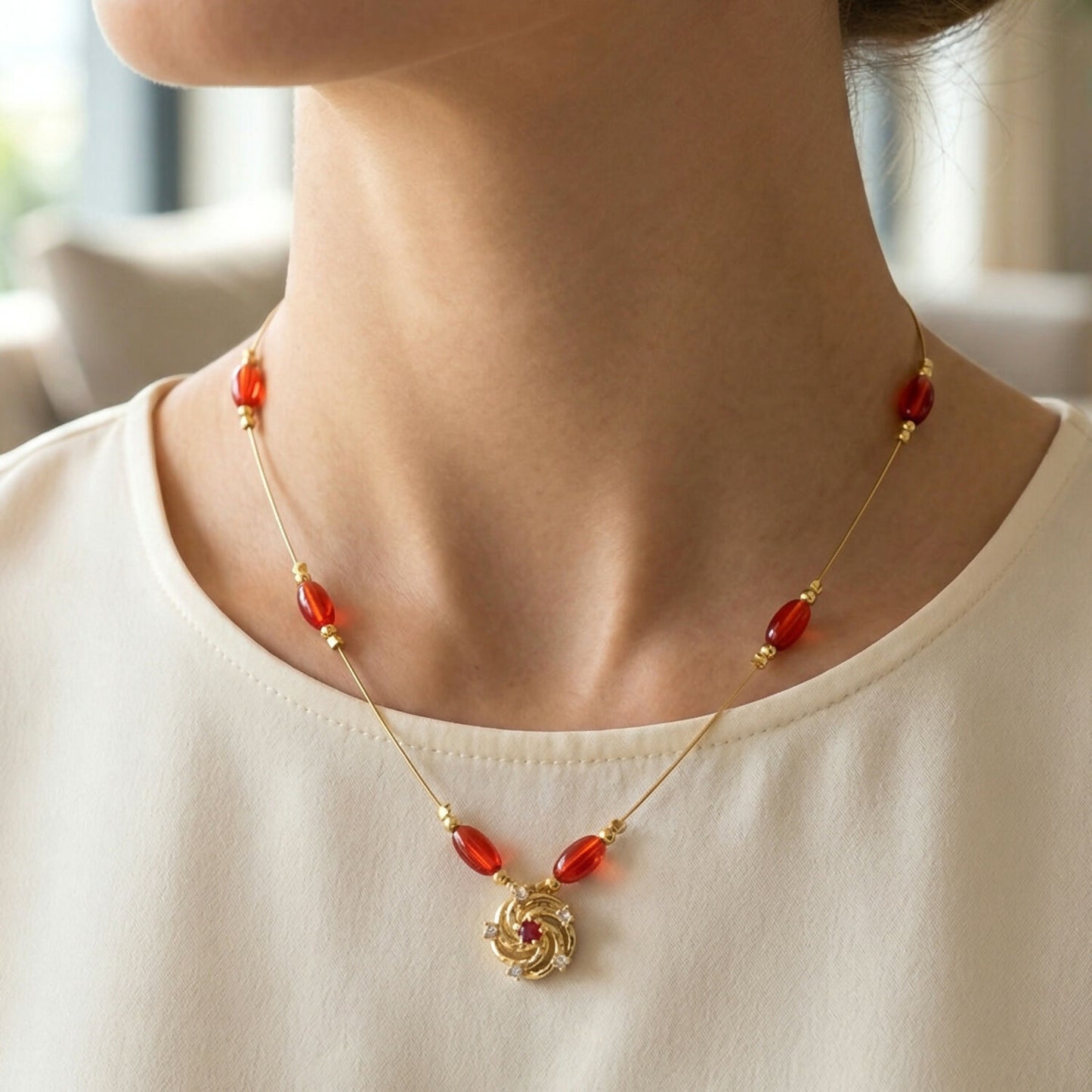 Triveni Beads Gold Necklace with Multicolor Navrang Design (3Pc/Set)
