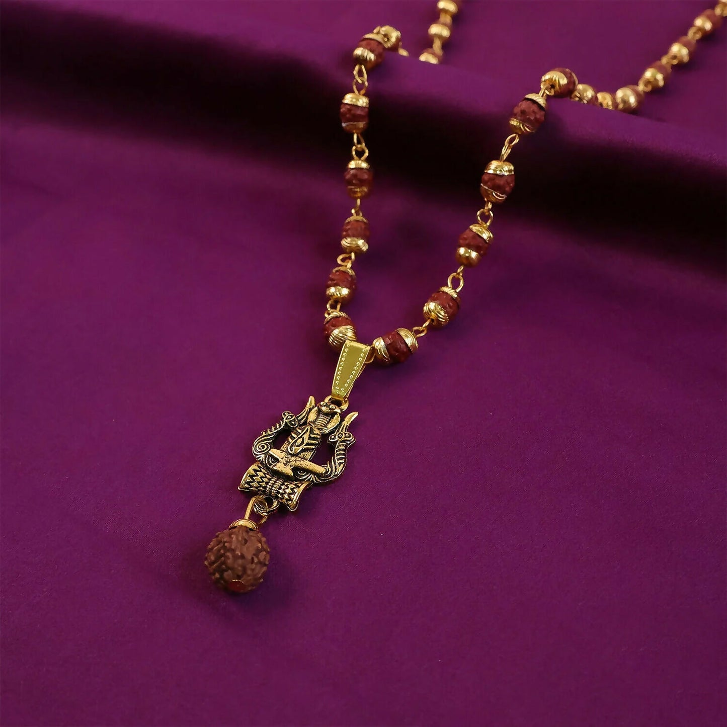 Trishul Shivling Pendant With Rudraksha Bead Necklace Combo