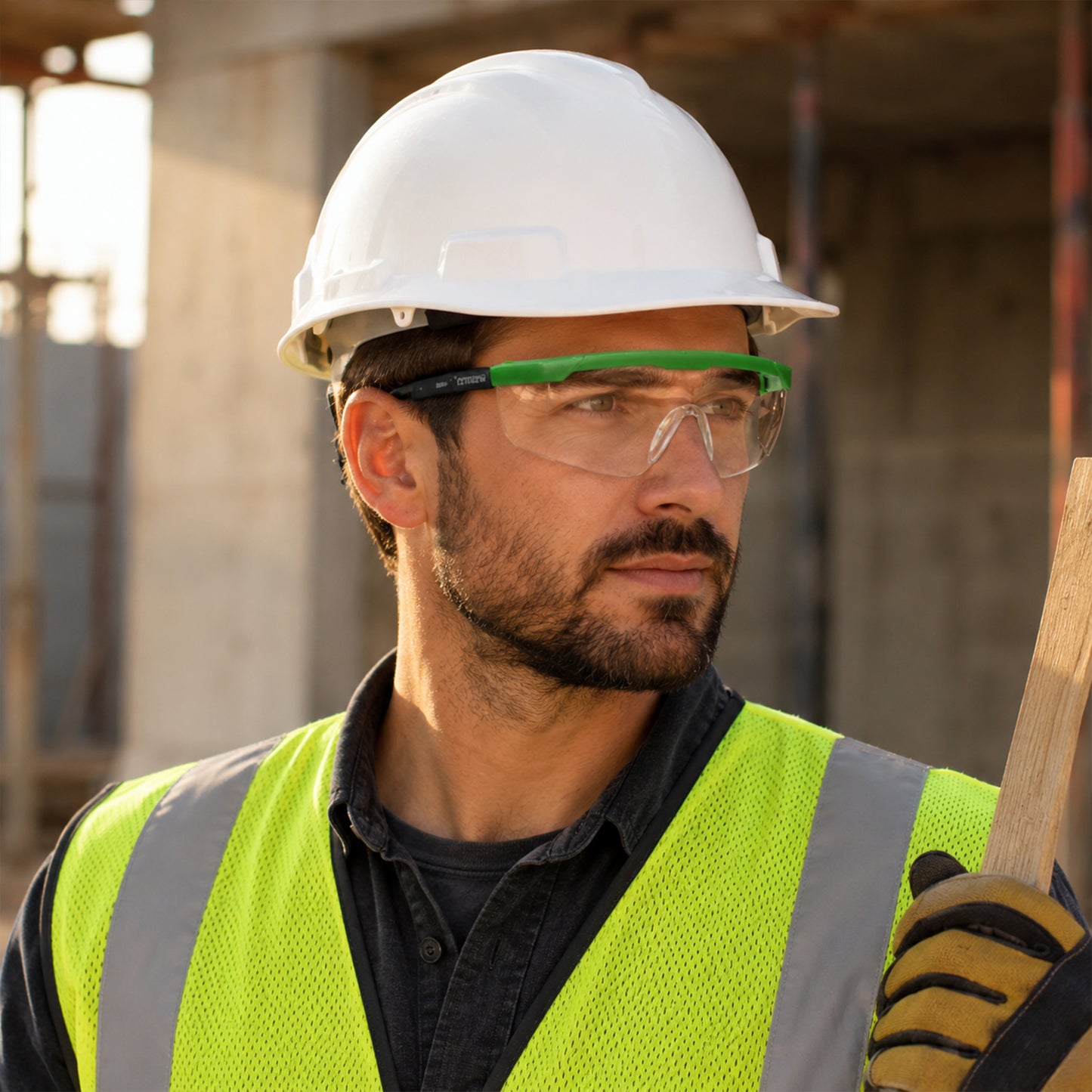 Clear anti-scratch lens on safety goggles