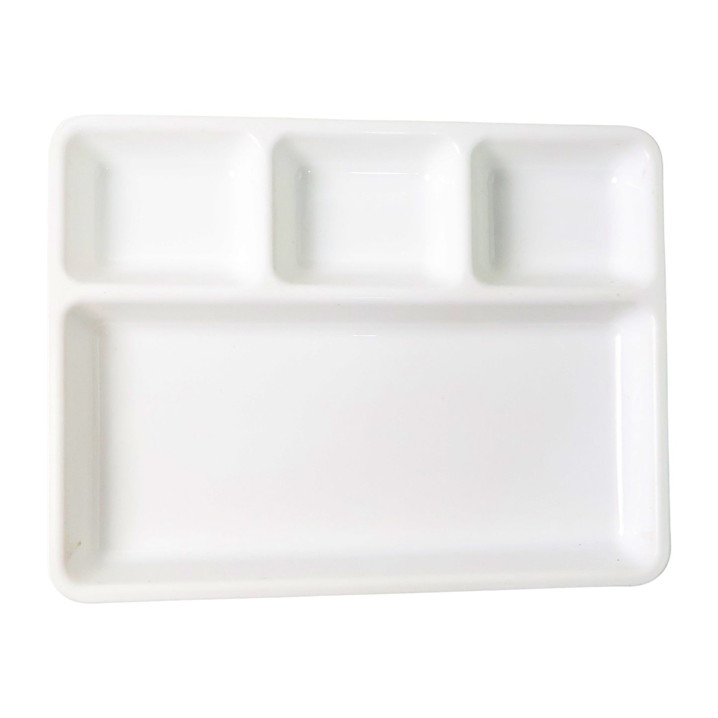 Plastic 4-Compartment Rectangular Meal Serving Tray / Plate (1 Pc / White)