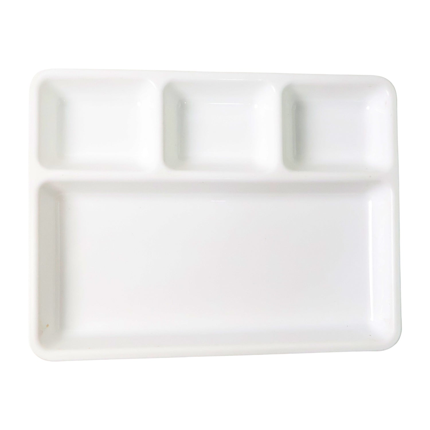 Plastic 4-Compartment Rectangular Meal Serving Tray / Plate (1 Pc / White)