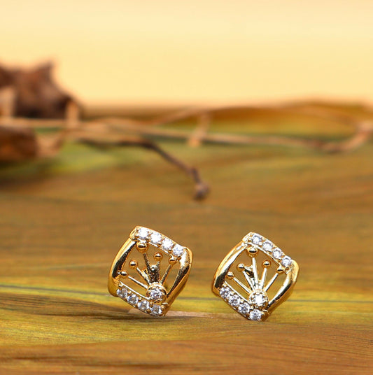 Gold Diamond Cage Stud Earring Setting - Square Solitaire Mount for women & girls