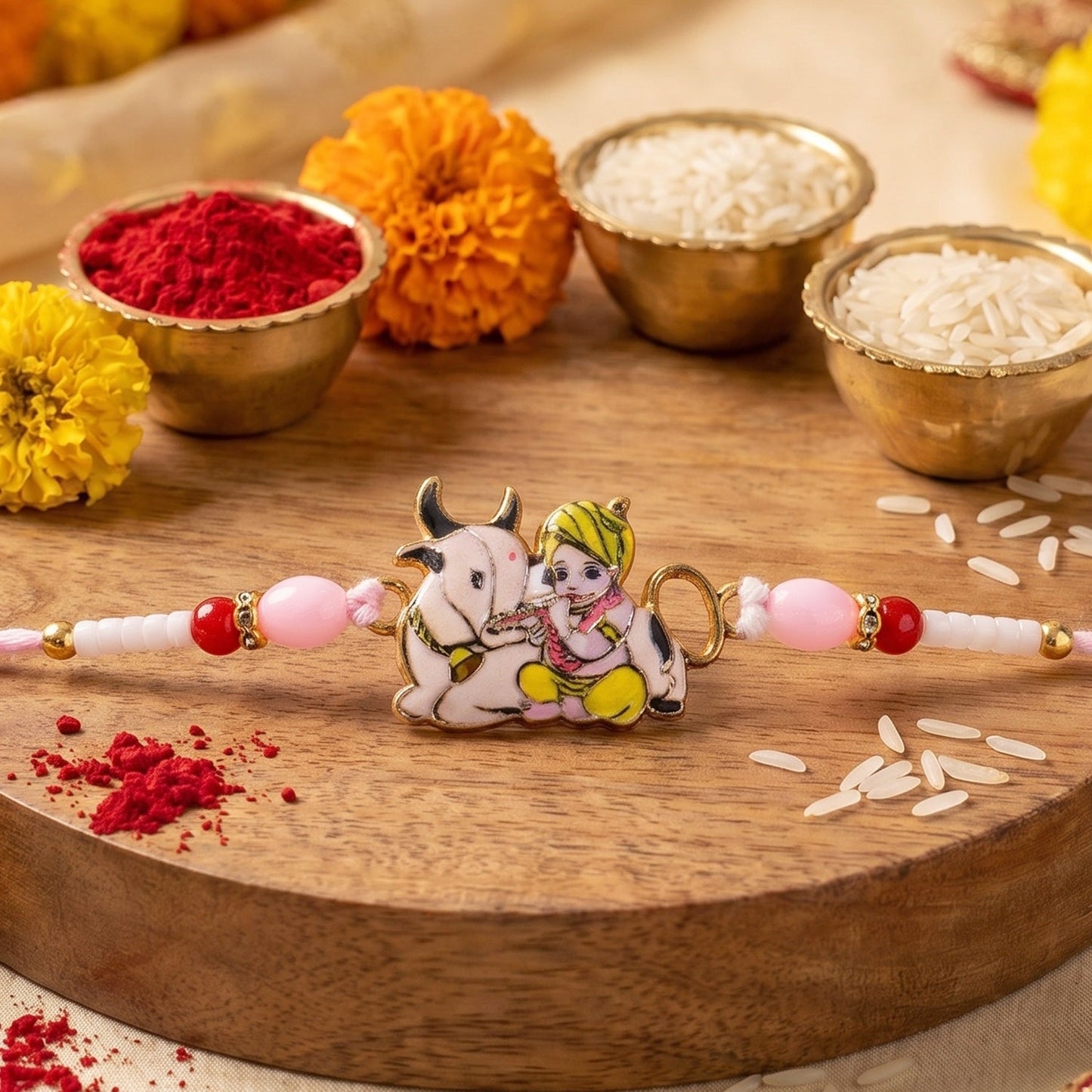 Krishna with Cow Designer Rakhi Traditional & Comfortable for Brother (10pcs)