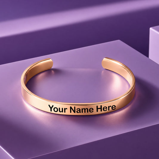 Personalized Rose Gold Kada for Men with custom engraving detail.