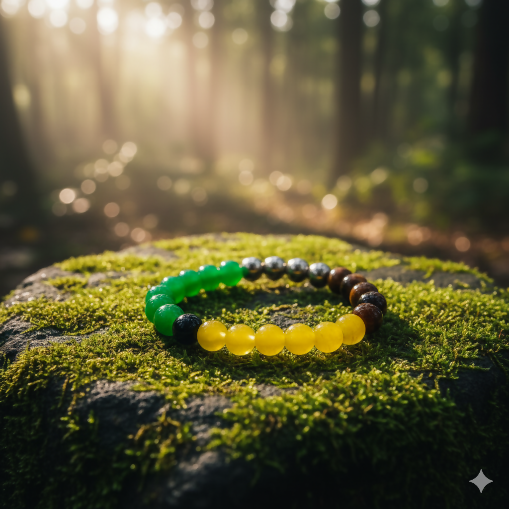 Green, Tiger's Eye, Yellow Crystal Beads Bracelet