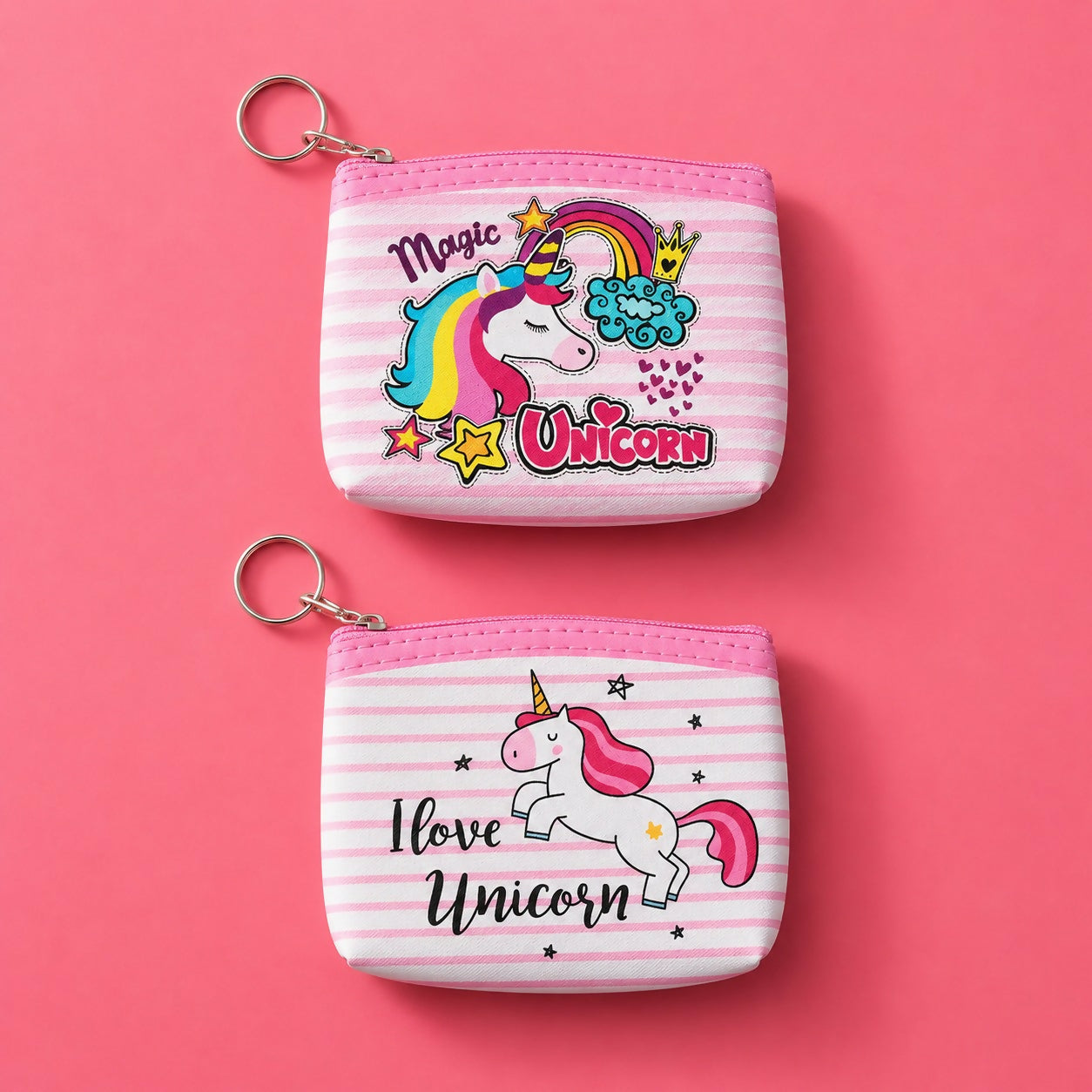 Lightweight unopened unicorn zip pouch front view