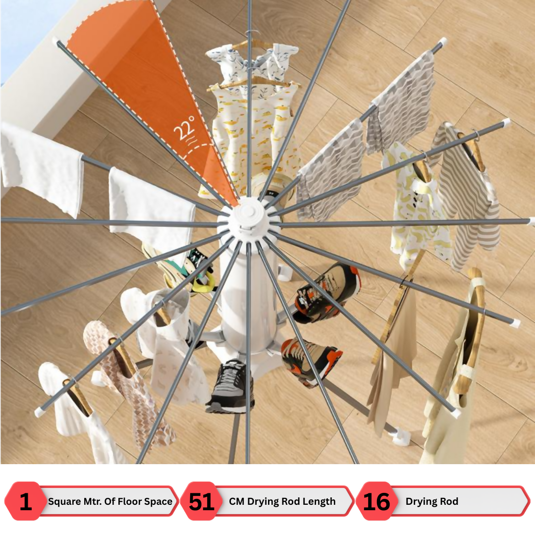 Octopus 16 Rail Cylinder Cloth Drying Stand With Shoe Dryer | 4 Legs |Multi Layer