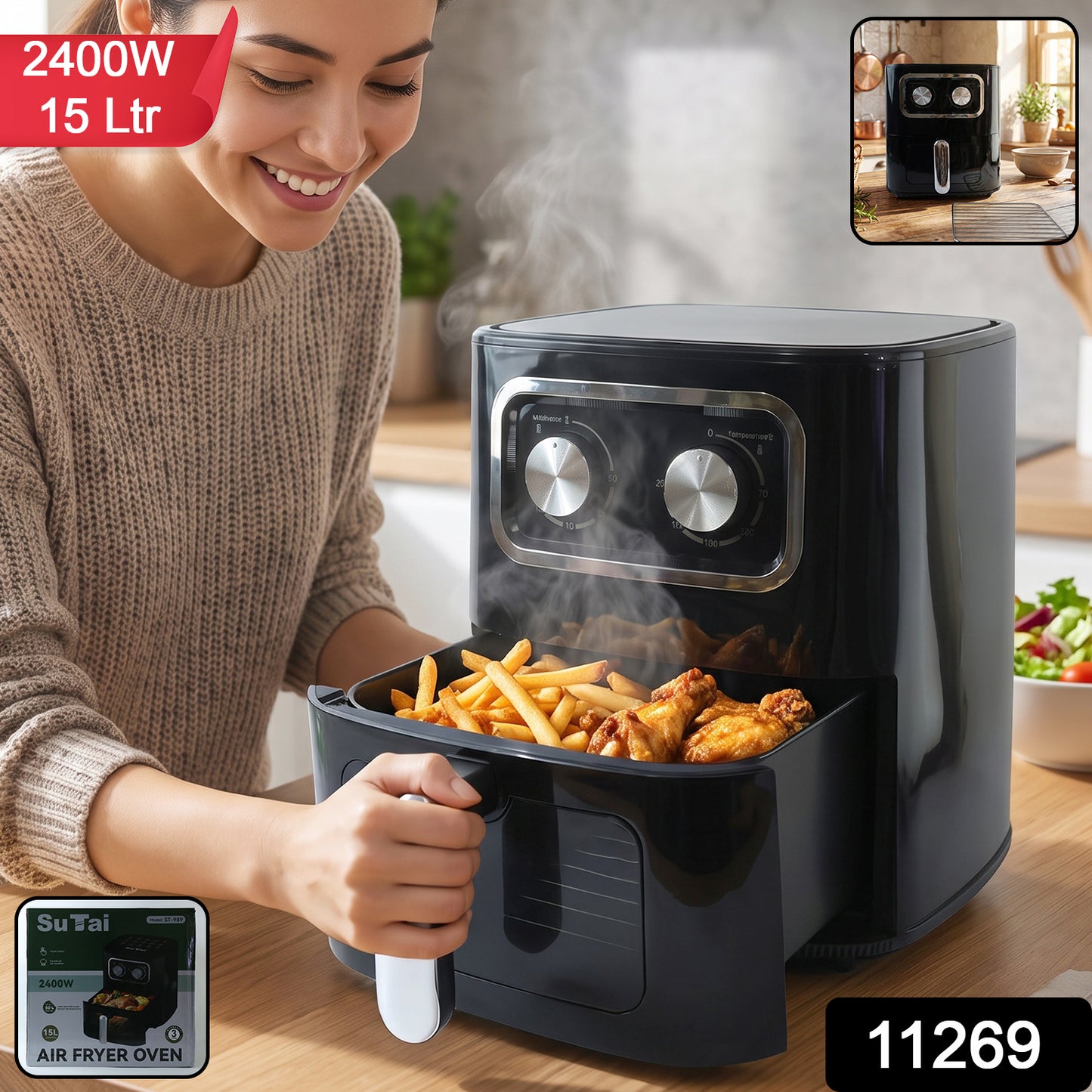 Sutai Air Fryer Oven 15 Litre 2400W Large Capacity Oil Free for Family (1 Pc) view 2