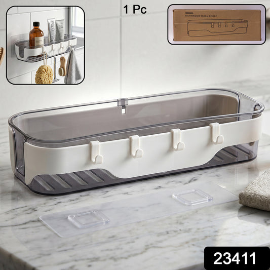 Bathroom storage shelf with three hooks
