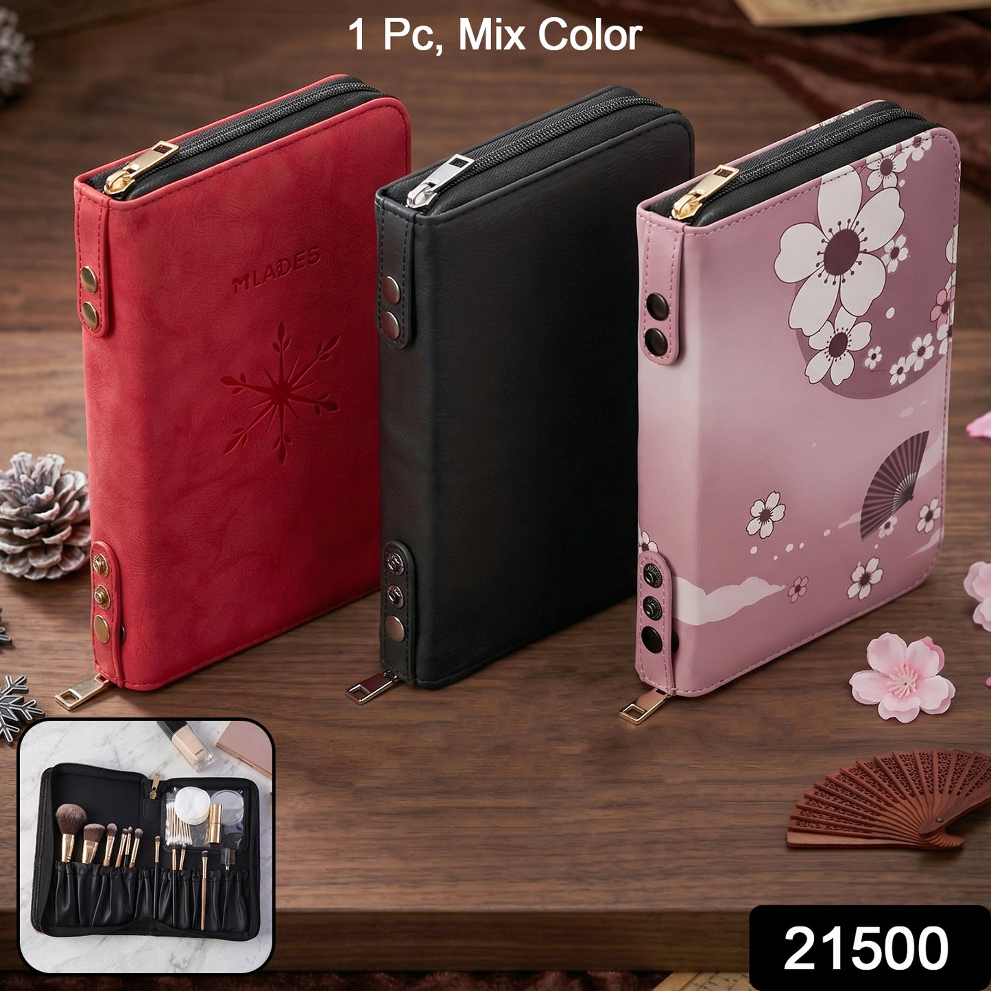 Makeup storage case pouch for brushes and cosmetics