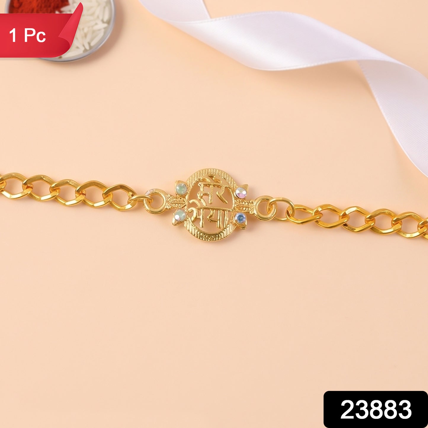 Mere Bhaiya Bracelet Rakhi, Gold-Plated Chain Rakhi with Stones for Brother (1 Pc)