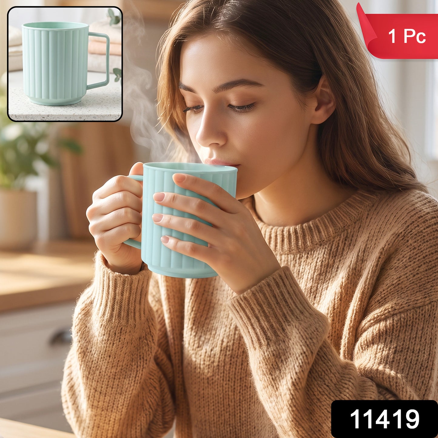 Unbreakable Plastic Drinking Mug with Handle for Coffee Tea and Milk (1 Pc)