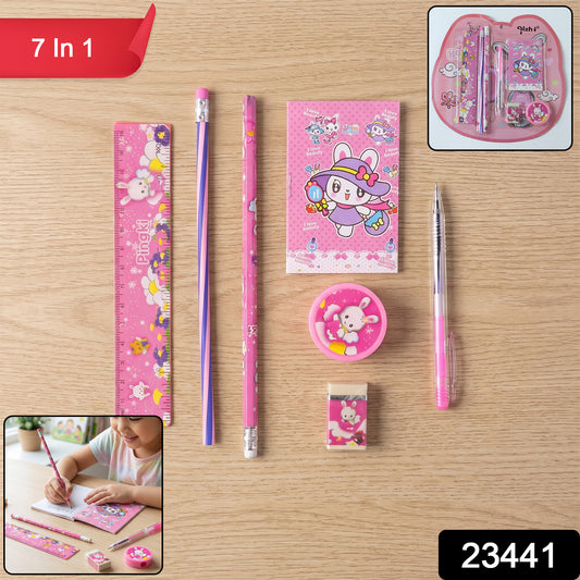 School stationery combo with ruler, pencil, notebook