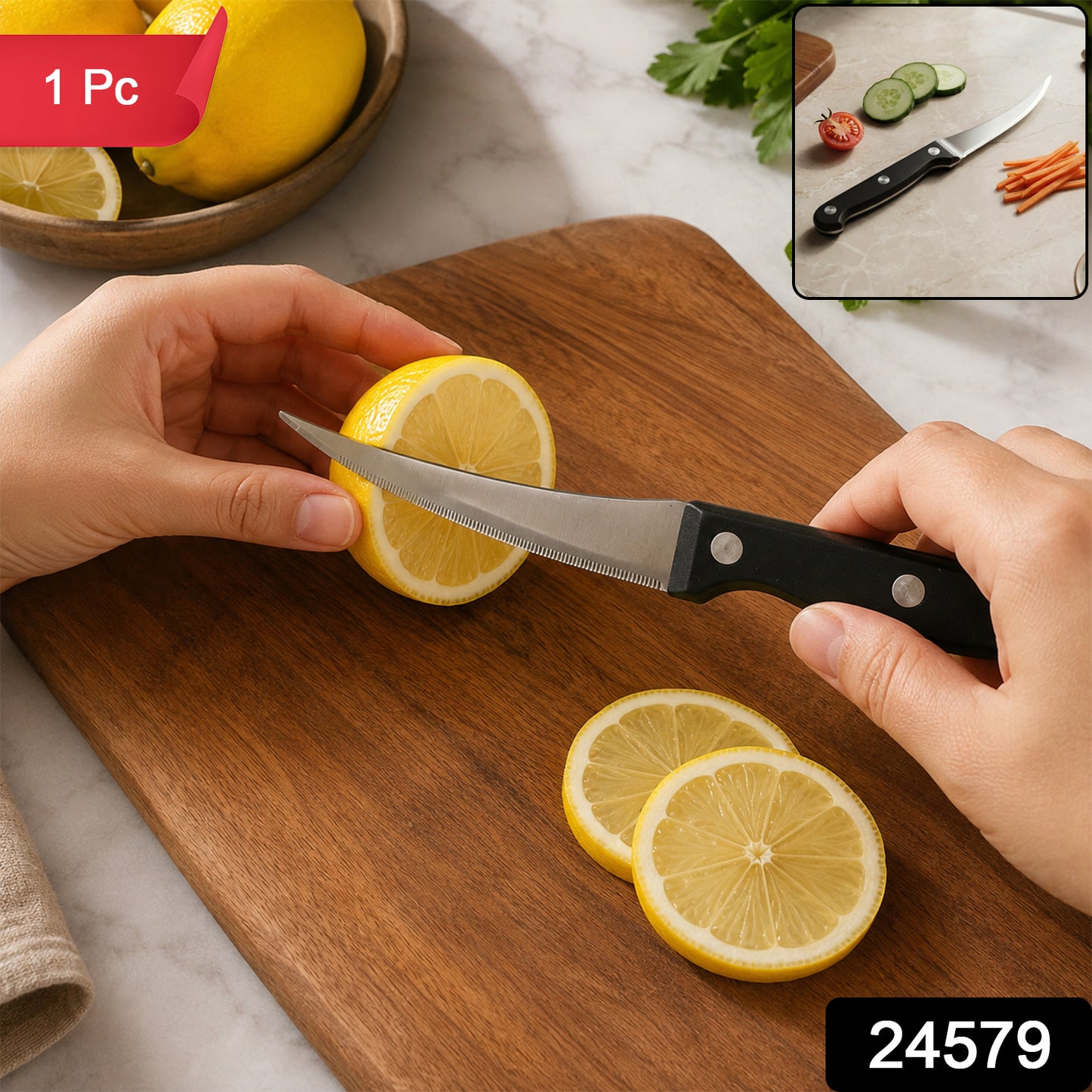 Apex Serrated Lemon Knife with Curved Blade and Riveted Handle (1 Pc)