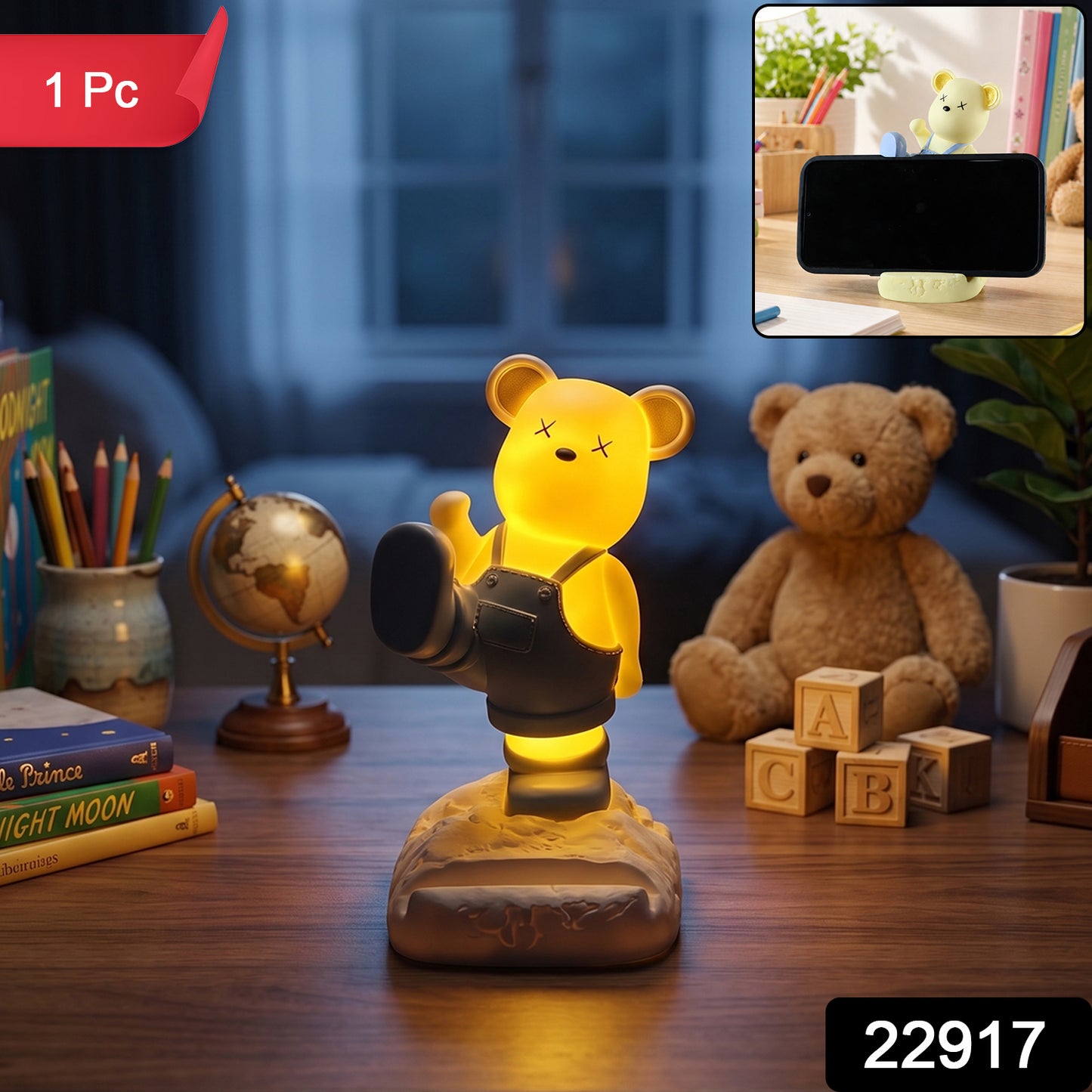 Magnetic Bear LED Light Phone Stand Night Lamp for Desk and Kids Room (1 Pc)