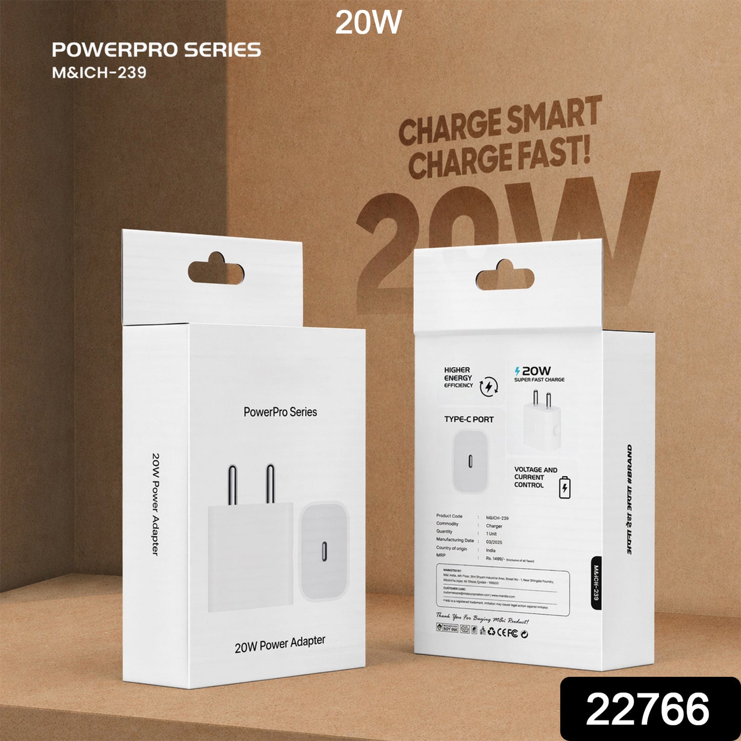 PowerPro 20W Type-C Power Adapter packaging box