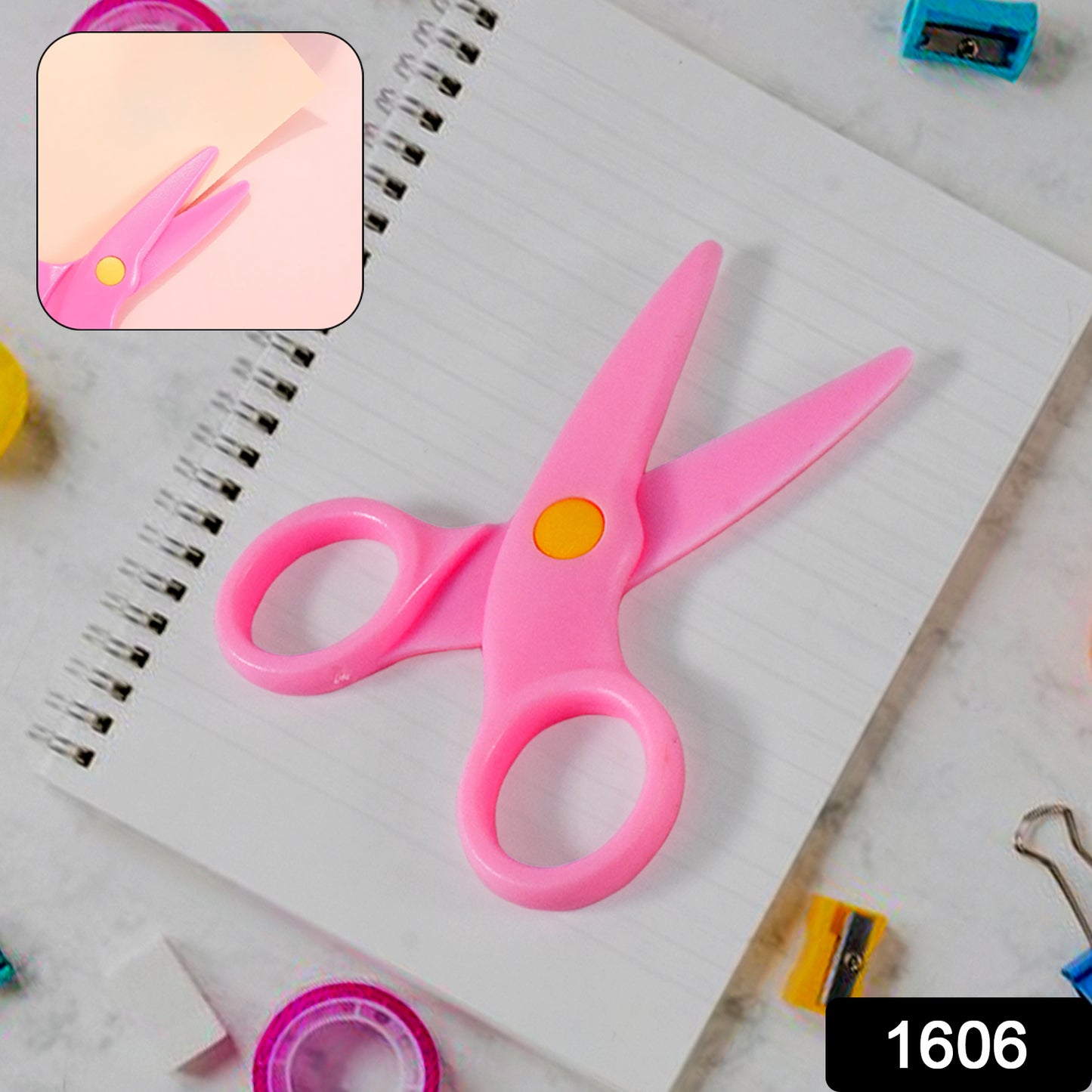 Close-up of child-friendly rounded tip scissors for preschool kids