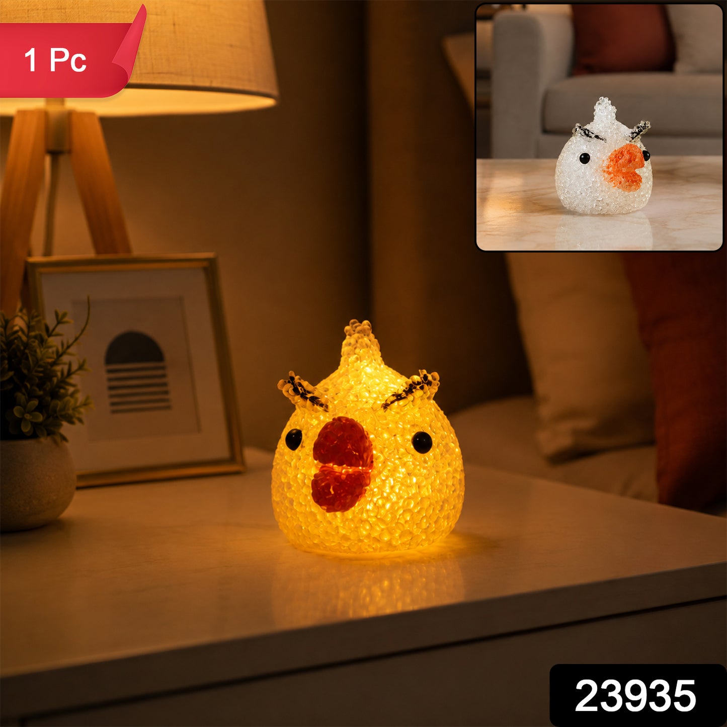 Cartoon Chick Shape LED Night Lamp Crystal Texture Warm Glow (1 Pc)