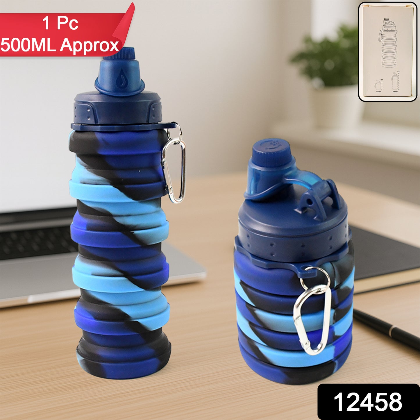 Silicone Foldable Water Bottle (1 Pc / 24 cm Foldable / 500 ML)