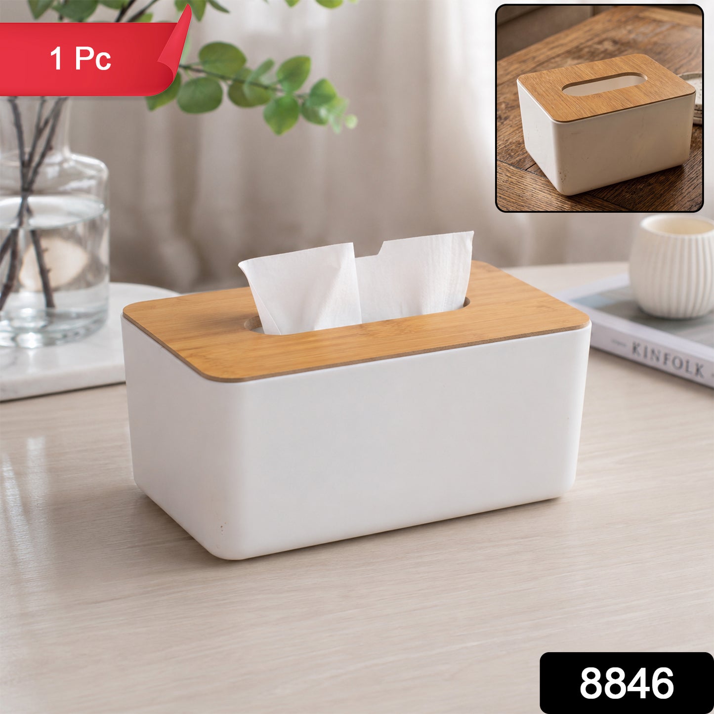 Bamboo Tissue Box Holder - Rectangular Paper Towel Dispenser